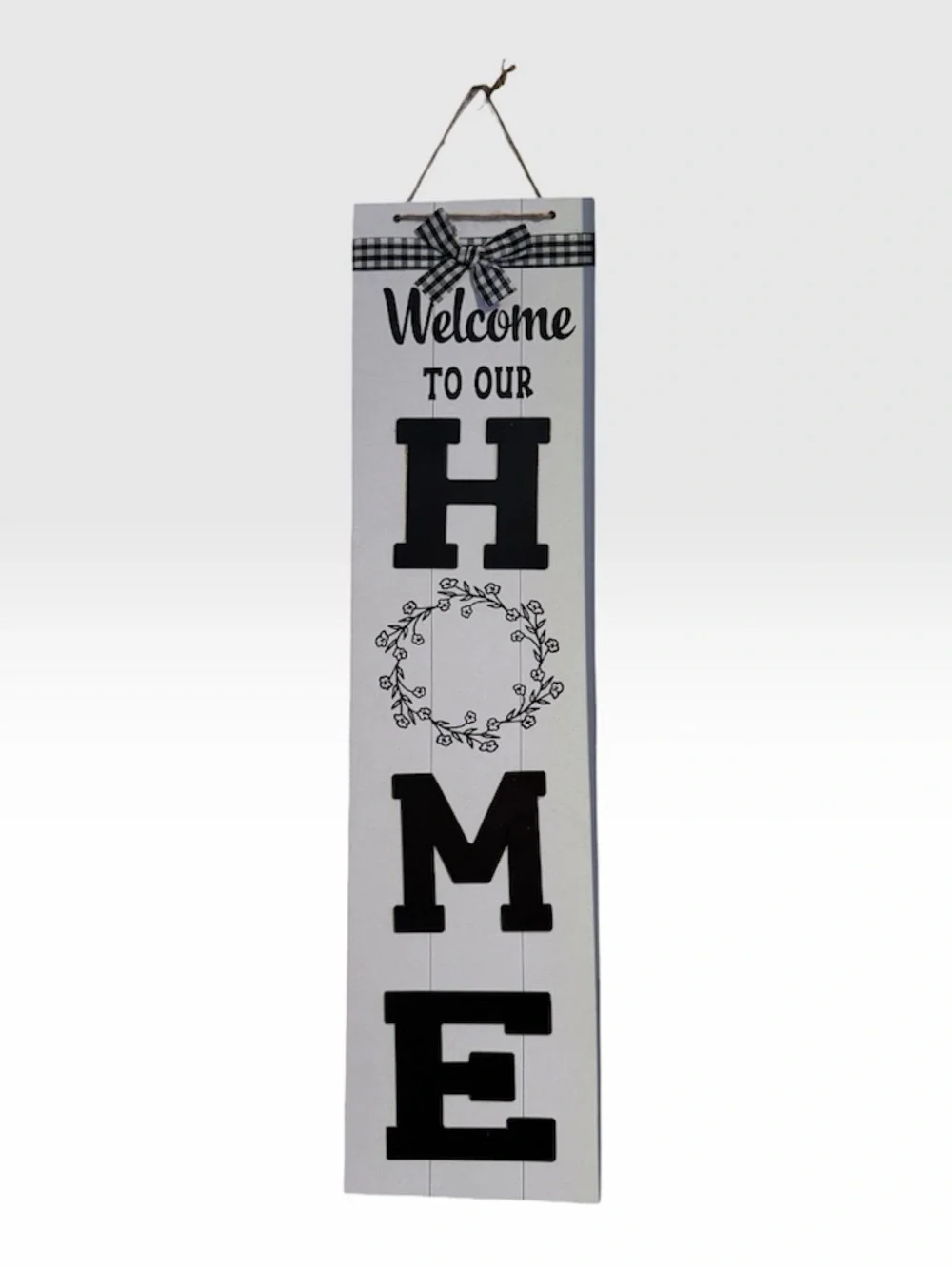 Welcome To Our Home Vertical Wall Decor Hanging Sign - Black and White